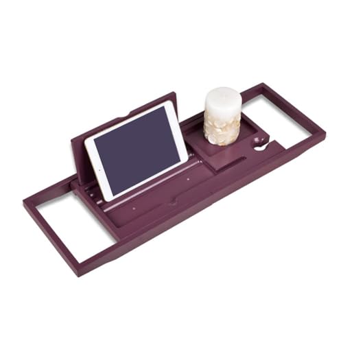 JEOZBM Bath Tray, Bamboo Bath Table Tray, Retractable Bathtub Shelf,Bathtub Caddy Tray, Expandable Bathroom Accessories for Wine, Phone, Book(90CM-Burgundy) - color: Burgundy