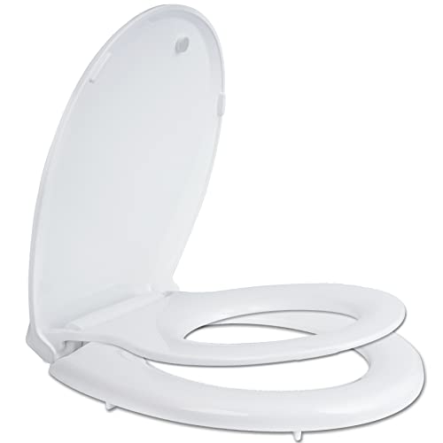 Hibbent Potty Training Toilet Seat, Built-in Magnetic Seat, Lid with Oval Cover, Never Loosen and Slow Close Convertible Toilet Seat for Kids, Adult and Child (White, Round) - style: Classic Round 16.5"