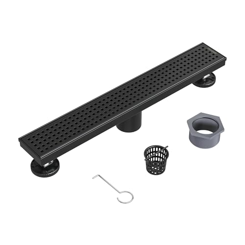 Neodrain 18" Linear Shower Drain, Matte Black 304 SS Bathroom Linear Drain | Black Shower Drain with Quadrato Grate& Adjustable Feet, Long Rectangle Shower Floor Drain in Bathroom, Balcony etc,cUPC - color: Matte Black, size: 18 In