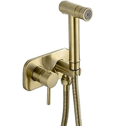 TRUSTMI Toilet Concealed Hot and Cold Bidet Spray Set, Brushed Gold | Brass Rough-In Wall Mount,Thumb-Free Push Button Hand Held Sprayer Head, 2 Function - color: Brushed Gold