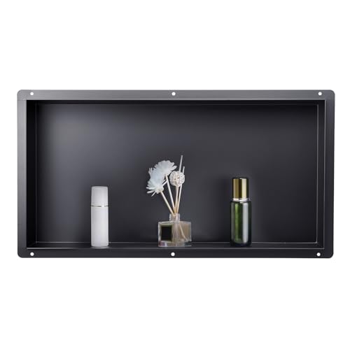 VEVOR Shower Niche, 13 x 25 x 4 inch Frameless Recessed Wall Niche, Heavy-duty Stainless Steel Modern Shampoo Storage Organizer, Sealed Waterproof, Durable & Easy to Install, Black for Bathroom - color: Black, size: 13x25'' - Frameless