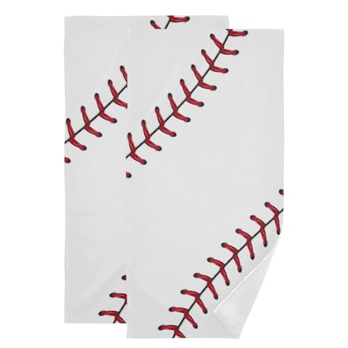 Red White Baseball Hand Towels for Bathroom Set of 2 Microfiber Absorbent Red Lace Sport Base Ball Print Kitchen Dish Towels Decorative Guest Bathroom Towels for Bath,Face,Hair,Gym 14"x28" - color: White Red
