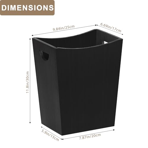 SEHERTIWY Wood Trash Can, Farmhouse Wastebasket Bin for Bathroom, Office, Bedroom, Living Room, Small Square Rustic Garbage Container (Wood-Black) - color: Black
