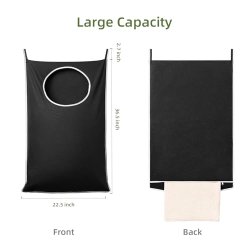 KEEPJOY XL Black Door Hanging Laundry Hamper, 36.5" x 22.5" Large Capacity Hanging Hamper Bag with Large opening and Strong Hooks for All Family Laundry, Blankets, and Toys (Black,1-Pack) - color: Black