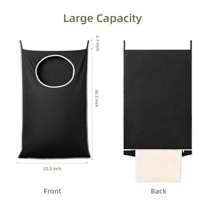 KEEPJOY XL Black Door Hanging Laundry Hamper, 36.5" x 22.5" Large Capacity Hanging Hamper Bag with Large opening and Strong Hooks for All Family Laundry, Blankets, and Toys (Black,1-Pack) - color: Black