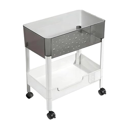 2 Tier Rolling Cart with Wheels for Under Desk Storage, Heavy Duty Plastic Short Small Utility Cart for Small Space Bathroom Vanity Makeup Organizer Pantry, 4.7'' Deep Baskets for Tall Bottles - size: 2-tier