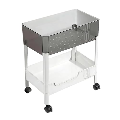 2 Tier Rolling Cart with Wheels for Under Desk Storage, Heavy Duty Plastic Short Small Utility Cart for Small Space Bathroom Vanity Makeup Organizer Pantry, 4.7'' Deep Baskets for Tall Bottles - size: 2-tier