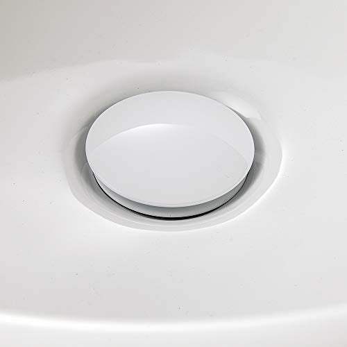Faucet Sink Drain Stopper Vessel Vanity Pop Up Drain with Overflow | Solid Brass White Color Sink Drains Bath Assembly Fits 1.57 to 2.36 Inch Sink Openings with 1-1/4 Inch Large Cap And Basket - size: With Overflow