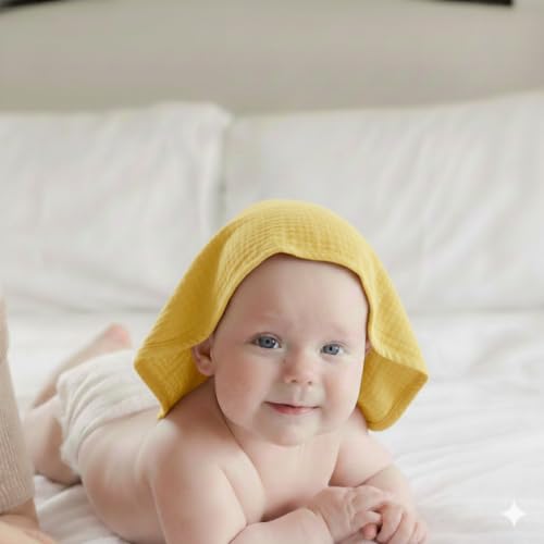 Muslin Baby Washcloths for Newborns, Pack of 8, 11"x11", Super Soft Cotton, Absorbent and Gentle, Baby Cotton Wipes, Baby wash Cloths - color: Yellow and Sun
