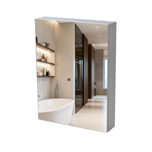 20"x 26"Bathroom Medicine Cabinet,Double-Sided Mirror Door | Silver Aluminium Frame,Lightweight,Sturdy and Attractive,Simple Wall-Mounted,Adjustable Shelves,Tempered Glass - size: 20"x 26"