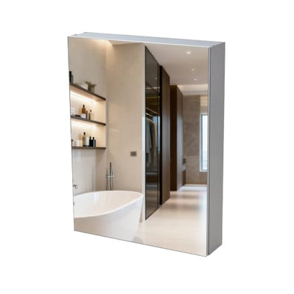 20"x 26"Bathroom Medicine Cabinet,Double-Sided Mirror Door | Silver Aluminium Frame,Lightweight,Sturdy and Attractive,Simple Wall-Mounted,Adjustable Shelves,Tempered Glass - size: 20"x 26"