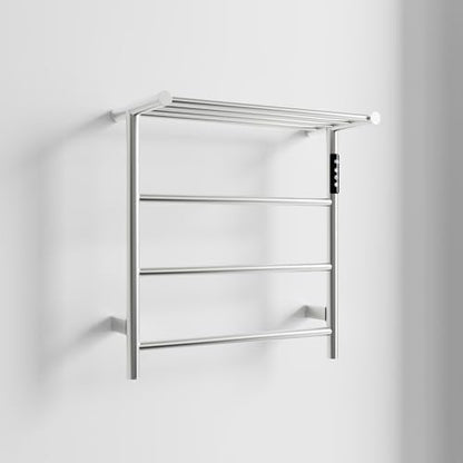 Towel Warmers for Bathroom, Stainless Steel Heated Towel Racks with Top Shelf, Wall Mounted Towel Heater with Intelligent Touch Screen Timer & Temperature Adjustment, Plug-in/Hard-Wired - color: Brushed Nickel, size: 3-Bar with Top Shelf