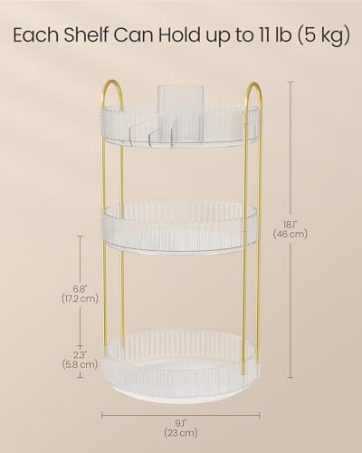 SONGMICS Makeup Organizer, 3-Tier Countertop, Customizable | Customizable skincare organizer countertop, round rotating, toiletries vanity organizer, lazy Susan, gift UJKA011W02 - color: Transparent, style: Round