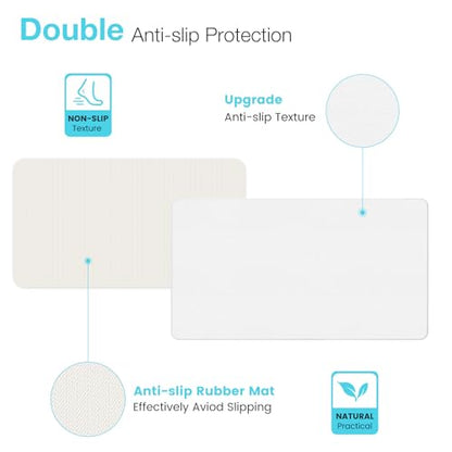 Large Diatomite Stone Bath Mat, 30" x 17" White | Premium Non-slip Natural Diatomaceous Earth Bathtub Fast Drying Mats for Bathroom Floor