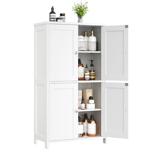Shintenchi Bathroom Storage Cabinet with Doors and Shelves, Floor Cabinets for Washroom Furniture, Laundry Room, Organization with Adjustable Shelf, White - color: White