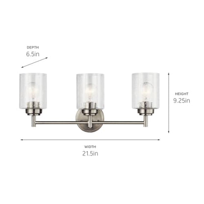Kichler Winslow 21.5" Vanity Light in Brushed Nickel, 3-Light Transitional Bathroom Light with Clear Seeded Glass. (21.5" W x 9.25" H), 45886NI | Clear seeded glass vanity light for bathroom mirrors (21.5" x 9.25" x 12"), 45886NI - color: Brushed Nickel,