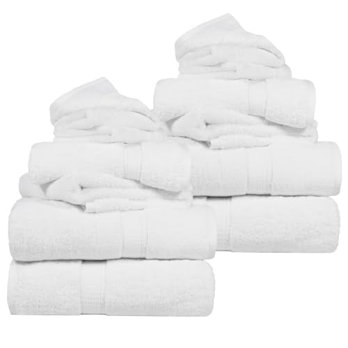 SUPERIOR Egyptian Cotton Ultra Plush & Absorbent, 12 Piece Set, White | Heavyweight 12 Pc Egyptian Cotton Towel Set Includes 4 Bath Towels 4 Hand Towels 4 Washcloths Decorative Rope Border - color: White, size: 12 Piece Towel Set
