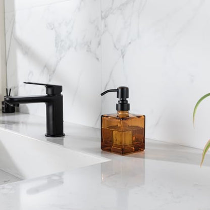 Square Bathroom Soap Dispenser Amber Bottle with Oil Rubbed Bronze Pump, Retangle Cube 8.4 oz Glass Bottles with Stainless Steel Pump Hand Liquid Soap Dispenser Kitchen - color: Amber and Oil Rubbed Bronze