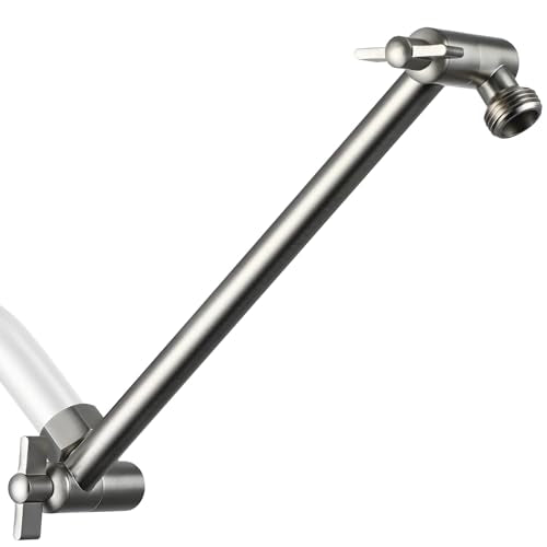 G-Promise All Metal Shower Head Extension Arm (Brushed Nickel, 9.5 INCH) | Rise or Lower Shower Head, Height & Angle Adjustable Extender, Anti-Leak, Firmly Secure Shower Head, Easy to Install - color: Brushed Nickel