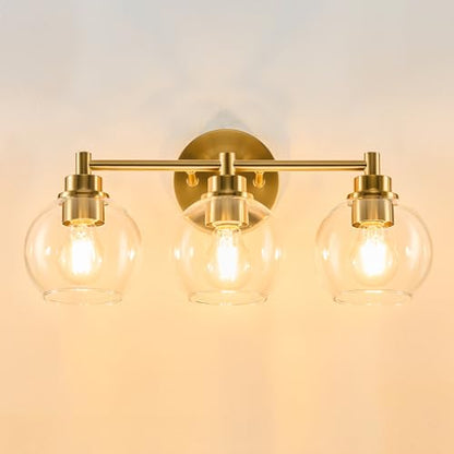 VONLUCE 3 Light Bathroom Vanity Light Fixtures, Gold Finish | Globe Glass Shades, E26 Sockets, Easy to install, Vanity Lights for Bedroom Hallway Living Room - color: Gold, size: 3-Light