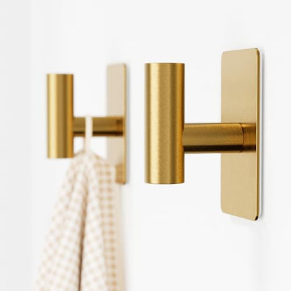 GWAAZXGZ Wall Towel Hooks, Heavy Duty Adhesive Hooks(Gold, 2 Pack) | Self-Adhesive, Stainless Steel, Rust Resistant, No Drill, Easy Install, Space Saving - color: Gold, size: 2 Pack