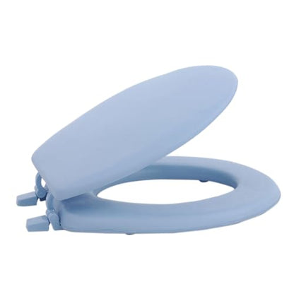 PowerSellerUSA Vinyl Round Soft Toilet Seat, Adjustable Hinges Toilet Seats with Non Slip Grip Tight Bumpers, Standard Heavy Duty Plastic Bathroom Toilet Seat Close Lid Set, Aqua - color: Aqua - Vinyl, size: 17" Standard