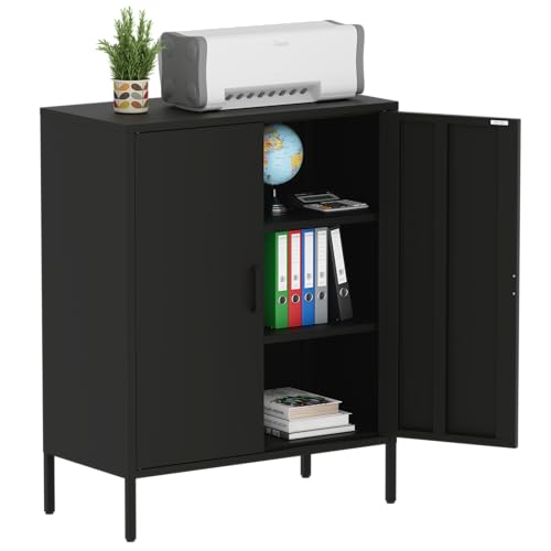 Washsemba Metal Storage Cabinet with Doors and Shelves,Multipurpose Storage Rack, 3-Tier Shelf,Metal Locker Style Accent Cabinet for Home Office,Living Room,Kitchen (Black, 40''H) - color: Black, size: 40''H