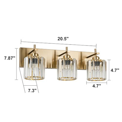 Modern Crystal Bathroom Vanity Lights, Gold 3-Lights Bathroom Light Fixtures Over Mirror, Crystal Wall Lighting with Polished Brass Finish - color: Gold-Round Shade, size: 3-Light