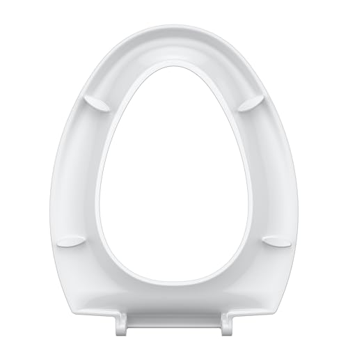 Elongated Toilet Seat 19 Inch with Soft Close Lid, Quick Release for Easy Cleaning, Closed Front Oval Design, Grip-Tight Bumpers, Quick Attach Hardware Included, Fits Most Elongated Toilets, White