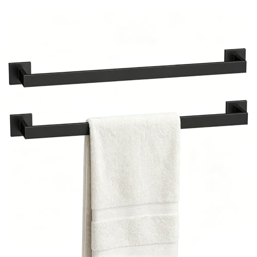 23.6 Inch Matte Black Bathroom Towel Bar Set, 2-Piece Square Wall Mounted Towel Rack, Wall Mounted 304 Stainless Steel Towel Holder for Bathroom - color: Matte Black, size: 2 pack
