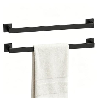 23.6 Inch Matte Black Bathroom Towel Bar Set, 2-Piece Square Wall Mounted Towel Rack, Wall Mounted 304 Stainless Steel Towel Holder for Bathroom - color: Matte Black, size: 2 pack