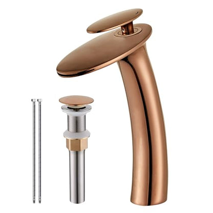 Rose Gold Waterfall Bathroom Faucet Tall Body and Pop Up Drain - color: Rose Gold, size: Tall Body