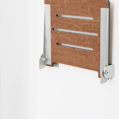 Seachrome 18 inch Silhouette Slimline Folding Wall Mount Shower Bench Seat, Rustic Teak Seat with Silver Frame - color: Rustic Teak Seat With Silver Frame