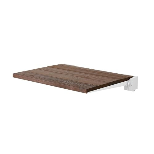 Seachrome 18 inch Silhouette Slimline Folding Wall Mount Shower Bench Seat, Natural Ash Wood Thermacor Seat with White Frame - color: Walnut Ash Wood With White Frame