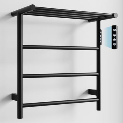 Towel Warmers for Bathroom, Stainless Steel Heated Towel Racks with Top Shelf, Wall Mounted Towel Heater with Intelligent Touch Screen Timer & Temperature Adjustment, Plug-in/Hard-Wired, Black - color: Black, size: 3-Bar with Top Shelf