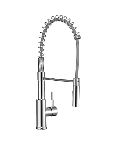 Dura Faucet DF-MK504SLK-CP RV Swivel High-Arc Spring Kitchen Sink Faucet - Single Handle - Kitchen Faucet with Pull-Down Sprayer - Optional Deck Plate (Chrome) - color: Chrome Polished