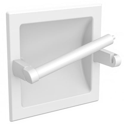 White Recessed Toilet Paper Holder Wall Mounted Stainless Steel | Post Pivoting Design Easy to Change Roll, in Wall Toilet Paper Holder for Mega Roll for Bathroom Waterproof & Rustproof - color: White