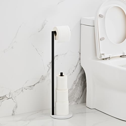 Marble Toilet Paper Holder Stand -Matte Black, Freestanding with Storage, Floor Stand, Silver Toilet Roll Holder, Standing Paper Towel Holder - color: Matte Black