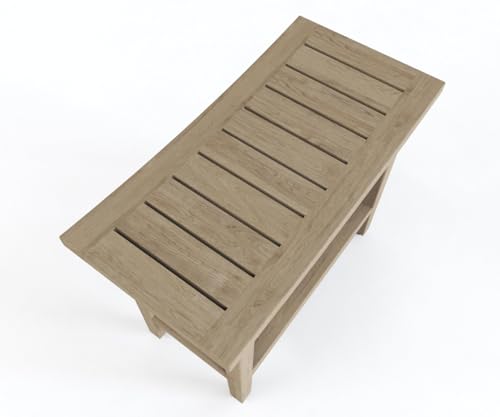 24" Maluku Mist-Shield Teak Shower Bench with Shelf | Durable, Water-Resistant Teak, Shower Chair & Shaving Foot Rest, Indoor/Outdoor Use