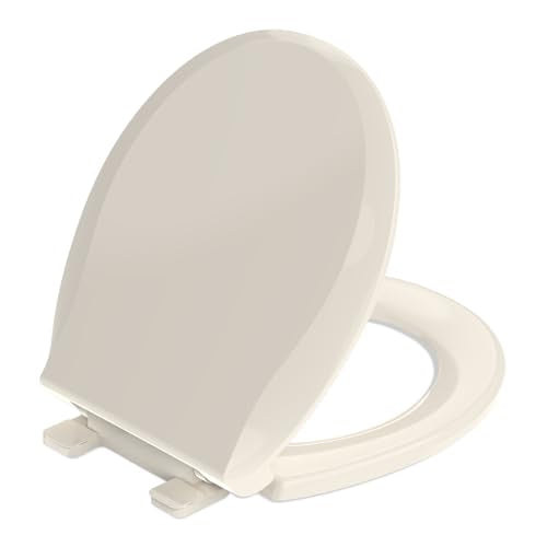Round Toilet Seat Soft Close 16.5", Standard Universal Toilet Lid Round with PP Material Safe, Easy to Clean and Install, Ergonomic design, Never Loosens,2 Years Support, Almond Plastic - color: Almond, size: Round 16.5inch & Classic