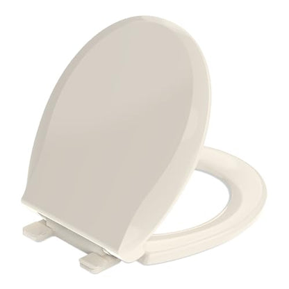 Round Toilet Seat Soft Close 16.5", Standard Universal Toilet Lid Round with PP Material Safe, Easy to Clean and Install, Ergonomic design, Never Loosens,2 Years Support, Almond Plastic - color: Almond, size: Round 16.5inch & Classic