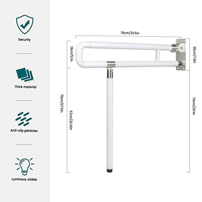 Handicap Grab Bars Rails, 29.5 Inch Foldable Toilet Grab Bar Flip Up Arm Rails with Anti-Slip Grip Shower Assist Aid Safety Rails for Elderly Pregnant Women Disabled Handicap Bar - color: White