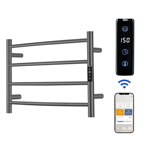 Electric Towel Rack with Voice Control for Alexa & Google Home,TUYA - Wall-Mounted Bathroom Heating Towel Warmer,Plug-in,Stainless Steel Material,16.54x23.62x5.51 in,Gunmetal Grey，4 Bars - color: Gungrey With Wifi, size: 4 Bar