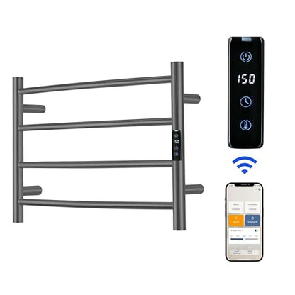 Electric Towel Rack with Voice Control for Alexa & Google Home,TUYA - Wall-Mounted Bathroom Heating Towel Warmer,Plug-in,Stainless Steel Material,16.54x23.62x5.51 in,Gunmetal Grey，4 Bars - color: Gungrey With Wifi, size: 4 Bar