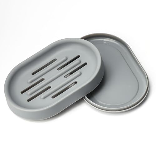 Topsky Soap Dish for Shower,2 Pack Soap Dishes Soap Savers for Bar Soap, Soap Bar Holder Shower with Drip Tray, Plastic Soap Holders with Drain for Kitchen Sink, Easy to Clean,Dry,Gray - color: Gray