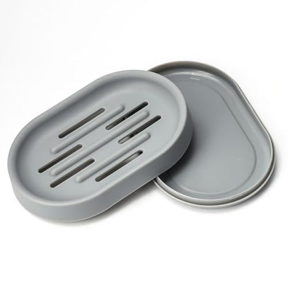 Topsky Soap Dish for Shower,2 Pack Soap Dishes Soap Savers for Bar Soap, Soap Bar Holder Shower with Drip Tray, Plastic Soap Holders with Drain for Kitchen Sink, Easy to Clean,Dry,Gray - color: Gray