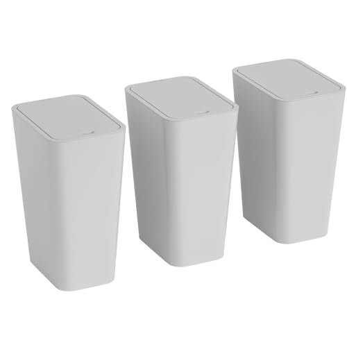 Yieach 12L Slim Bathroom Trash Can with Lid,3.17 Gallon Pet/Dog Proof Kitchen Trash Can,Rectangle Thin Garbage Can,Covered Waste Basket,Narrow Small Plastic Trashcan for Room,Bedroom,Office,Grey 3PCS - color: Gray, size: 12L - 3 PACK