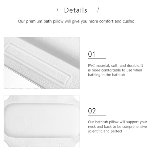 GLEAVI Non-Slip Suction Cup Bath Pillow for Tub, PVC Foam Bathtub Cushion with Head and Neck Support, Spa Shower Accessory for Home Bath Relaxation and Back Comfort
