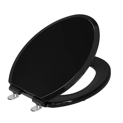 Pro Elite Wood Toilet Seat Elongated, Black, Magnetic Quick-Release | Heavy-Duty, Easy-Clean and Change, HushMotion Soft Close, StainShield High-Gloss Finish, Arch-Tite Secure Fit - color: Black, size: Elongated