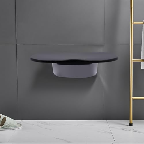 Folding Shower Seat Wall Mounted, Fold Up Shower Chair for Bathroom, Heavy Duty Shower Bench with 440 Lbs Capacity, Ergonomic Space Saving Wall Stool for Shower Room, Entryway, Hallway, Black, 13.78 x